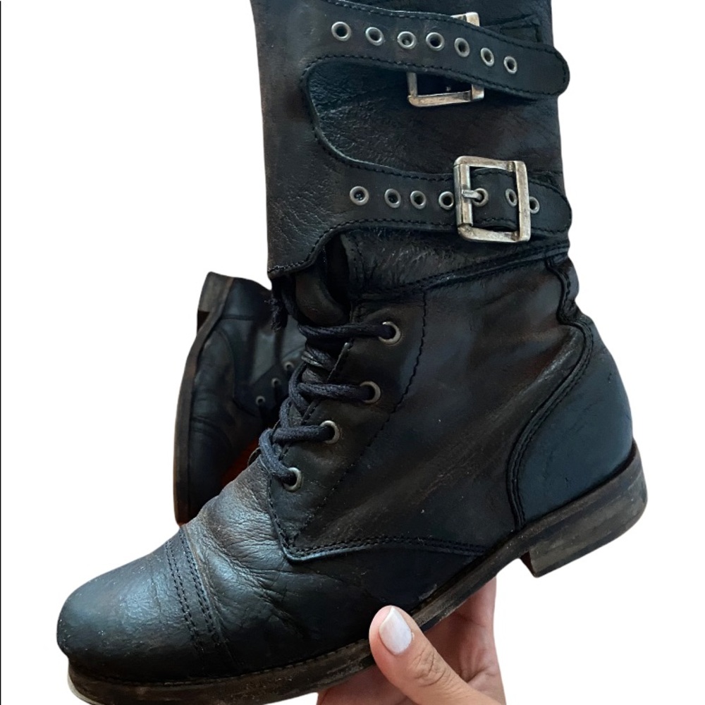 ALL SAINTS DAMISI BLACK LEATHER COMBAT BOOTS- SIZE 37